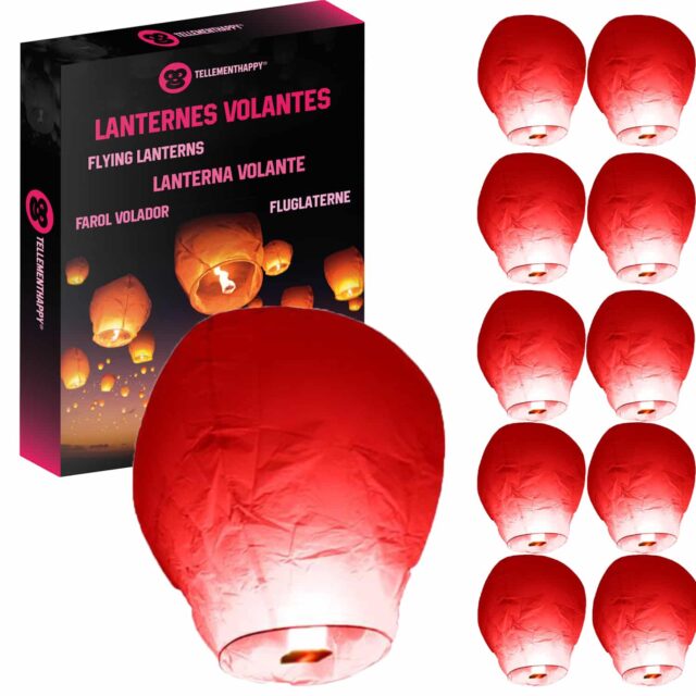 Lanternes volantes rouges biodégradables - Lot de 10
