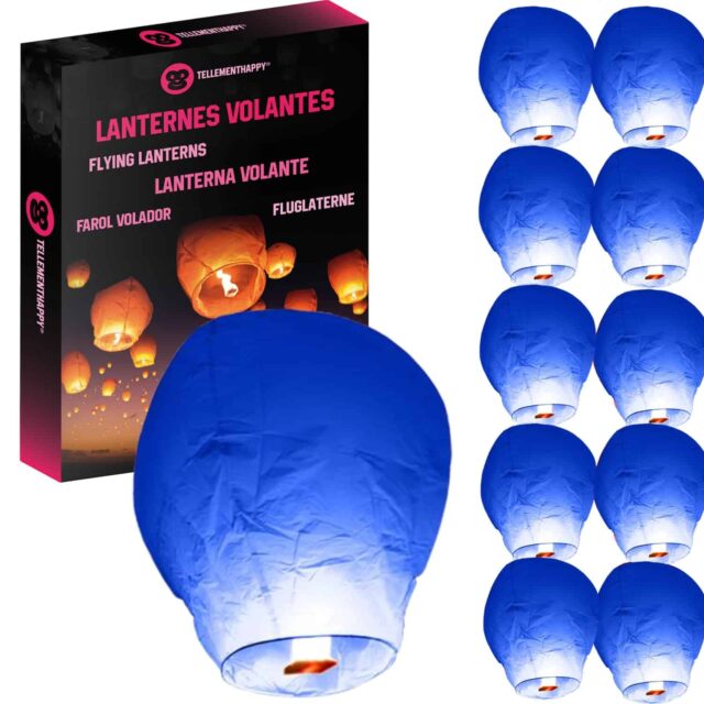 Lanternes volantes bleues biodégradables - Lot de 10