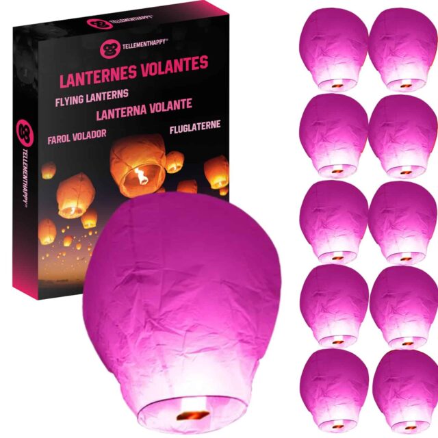 Lanternes volantes roses biodégradables - Lot de 10