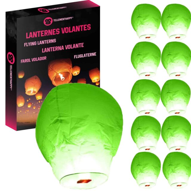 Lanternes volantes vertes biodégradables - Lot de 10