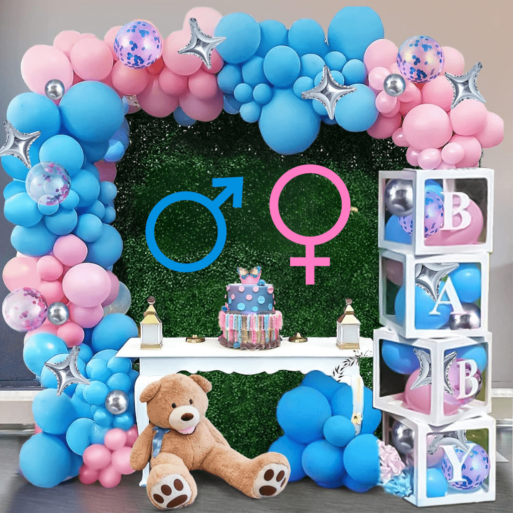 Gender Reveal Arche de ballon et Boite de Décoration 120 pcs