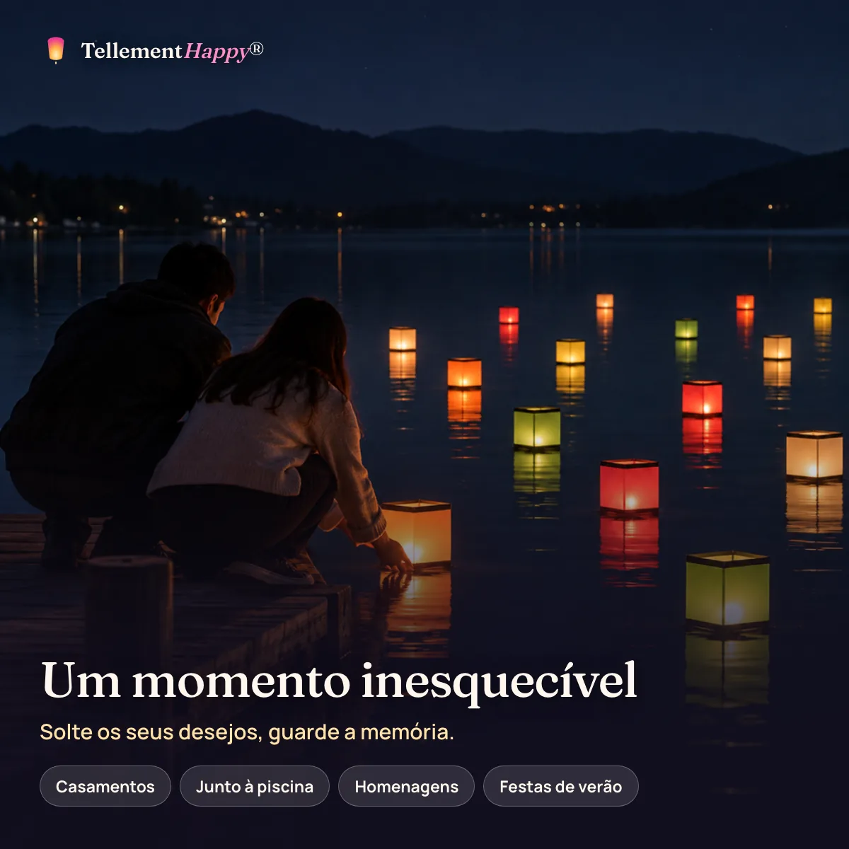 Um momento inesquecível – Lanternas flutuantes (Casamentos, Junto à piscina, Homenagens, Festas de verão)