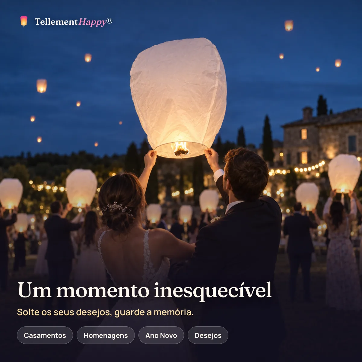 Um momento inesquecível – Lanternas voadoras brancas (Casamentos, Homenagens, Ano Novo, Desejos)