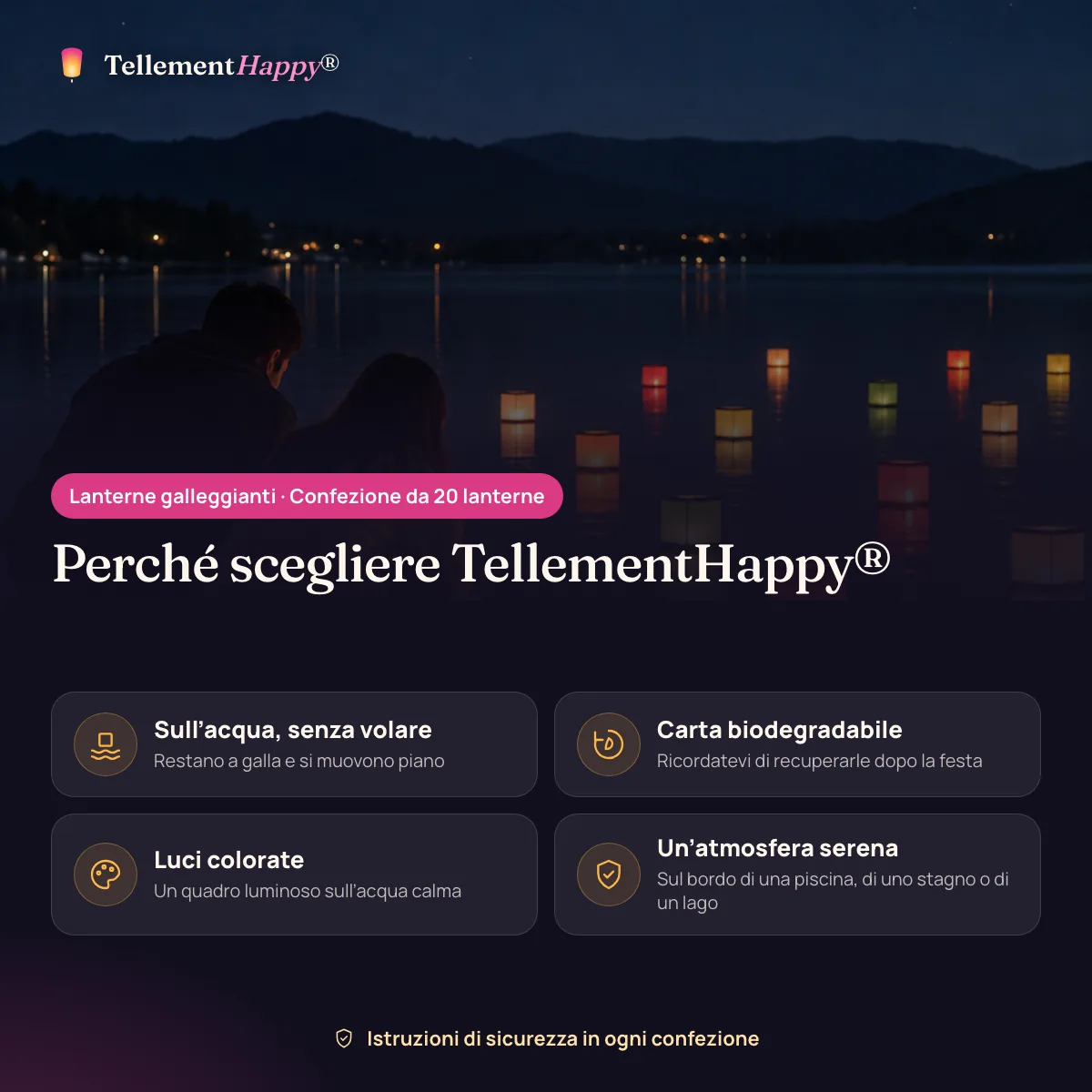 Lanterne galleggianti TellementHappy®: Sull’acqua, senza volare, Carta biodegradabile, Luci colorate, Un’atmosfera serena