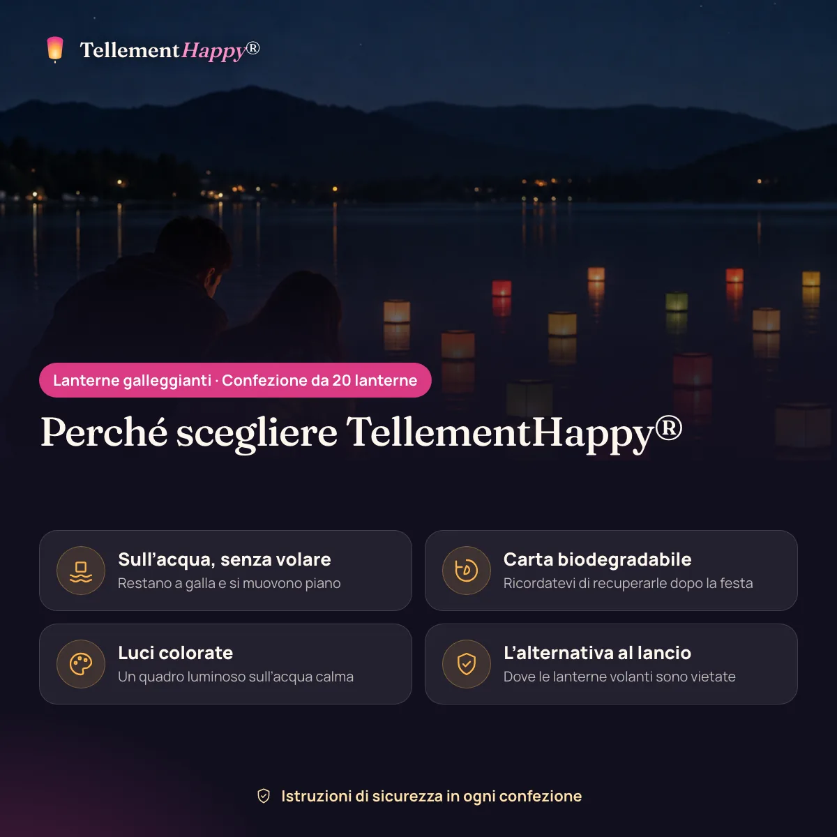Lanterne galleggianti TellementHappy®: Sull’acqua, senza volare, Carta biodegradabile, Luci colorate, L’alternativa al lancio