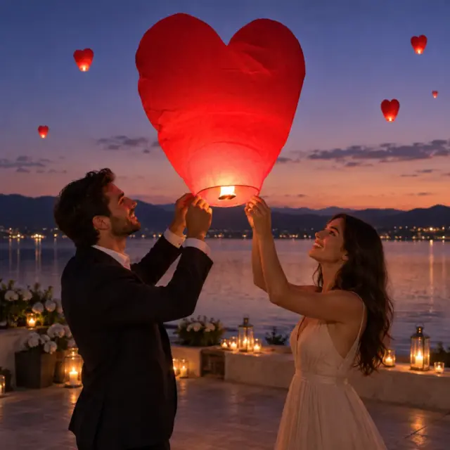 Lanterne volante Saint-Valentin - Lot romantique