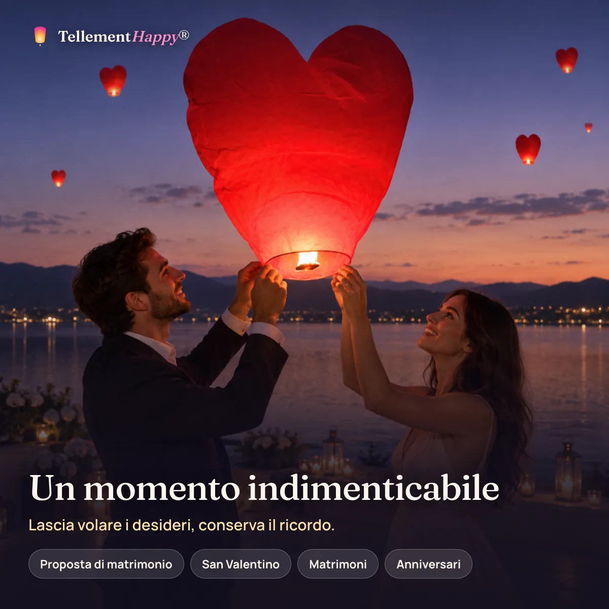 Un momento indimenticabile – Lanterne volanti a cuore rosse (Proposta di matrimonio, San Valentino, Matrimoni, Anniversari)