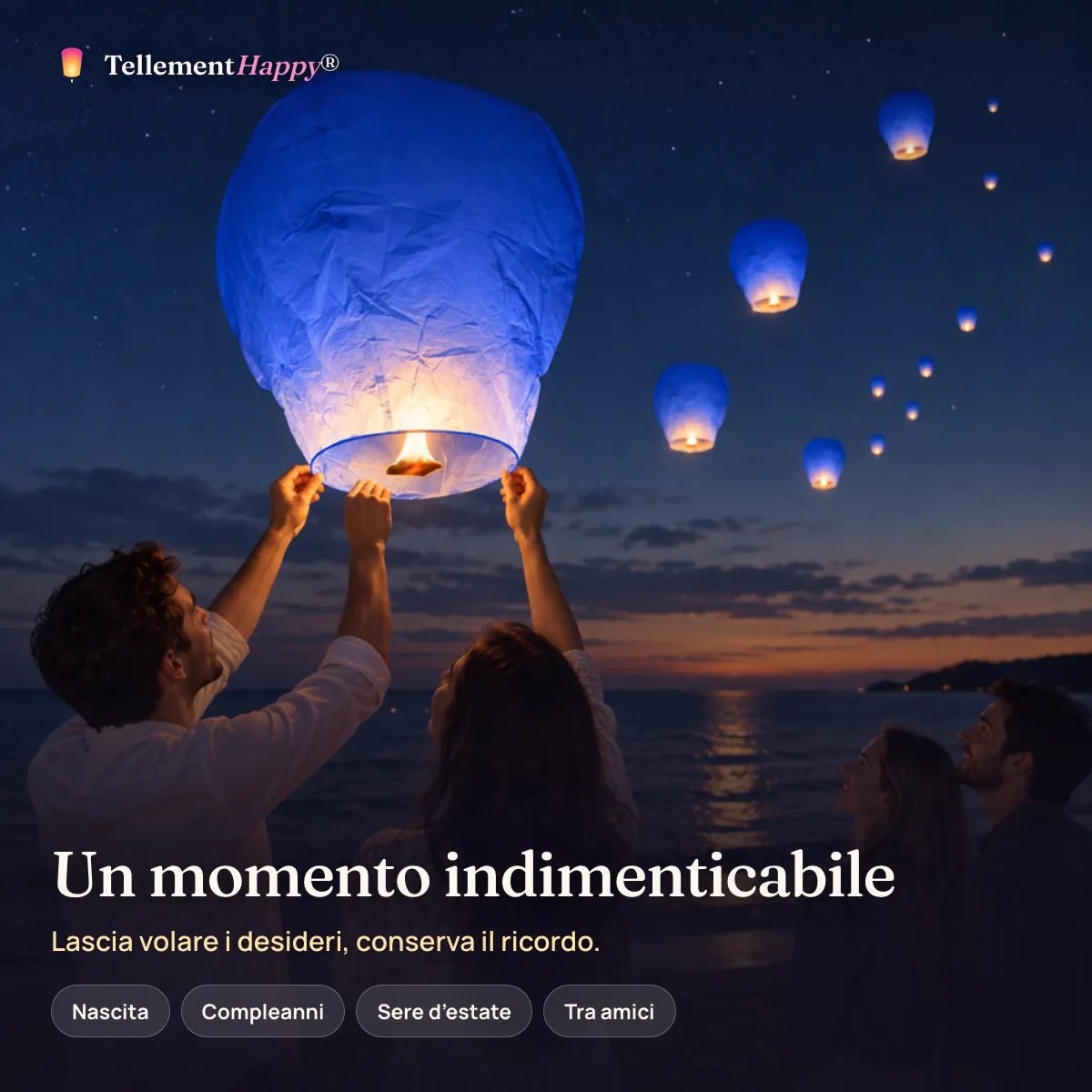 Un momento indimenticabile – Lanterne volanti blu (Nascita, Compleanni, Sere d’estate, Tra amici)