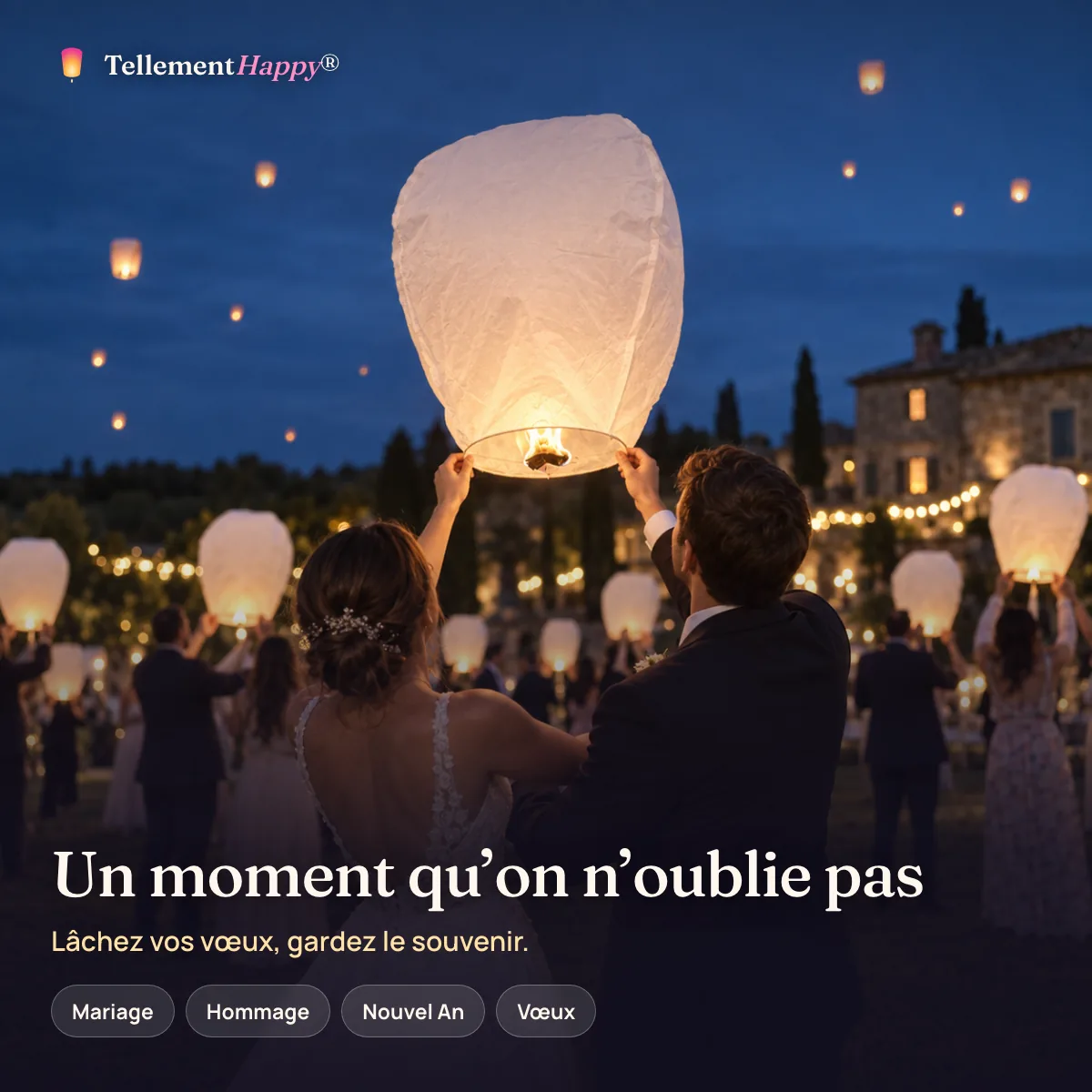 Un moment qu’on n’oublie pas – Lanternes volantes blanches (Mariage, Hommage, Nouvel An, Vœux)