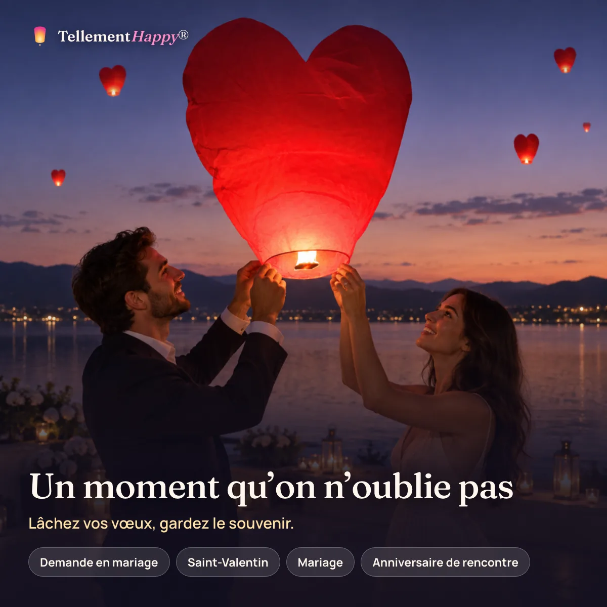 Un moment qu’on n’oublie pas – Lanternes volantes cœur rouge (Demande en mariage, Saint-Valentin, Mariage, Anniversaire de rencontre)