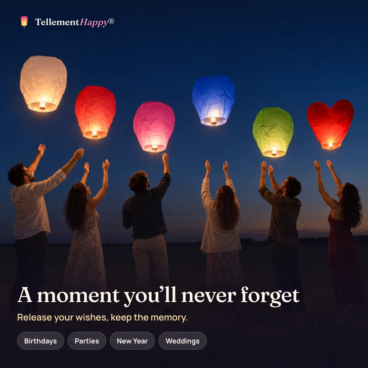 A moment you’ll never forget – Sky lanterns · 6 colours (Birthdays, Parties, New Year, Weddings)